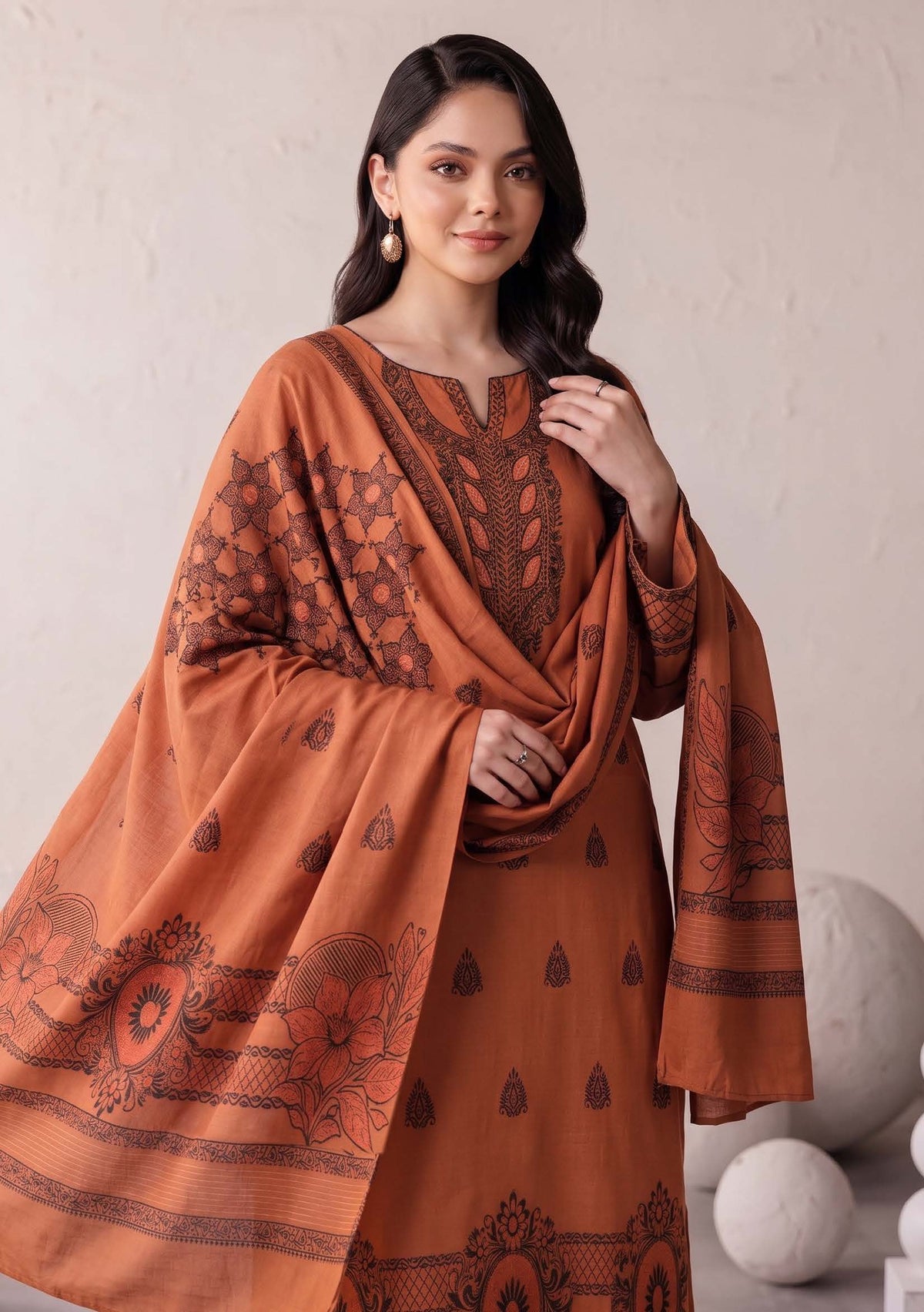 Rust Orange Premium Velvet Barosha 3 Piece Suit– Unstitched