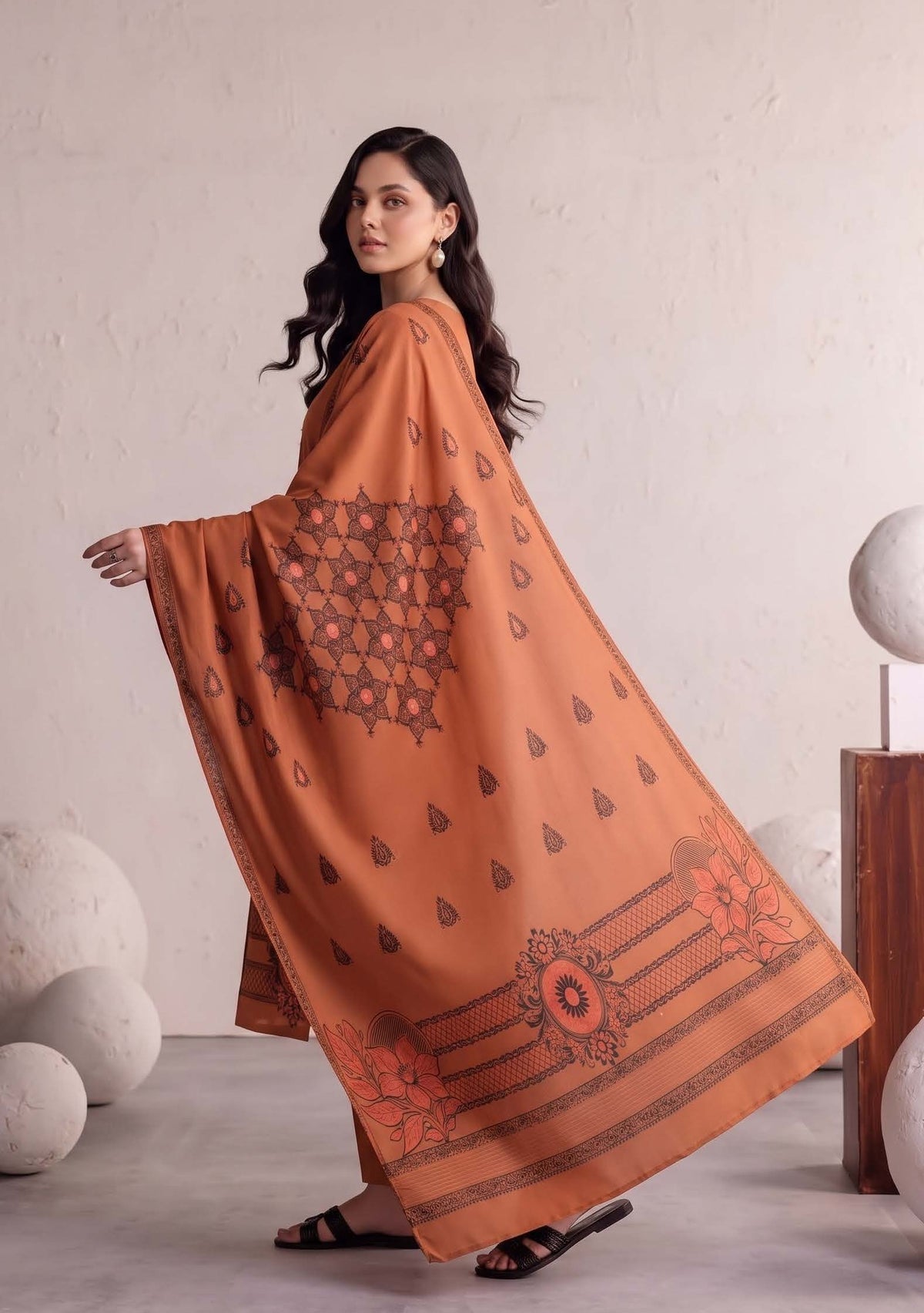 Rust Orange Premium Velvet Barosha 3 Piece Suit– Unstitched