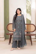 SLATE GREY LUXURY EMBROIDERED VELVET STRIPE CHAMKI SET