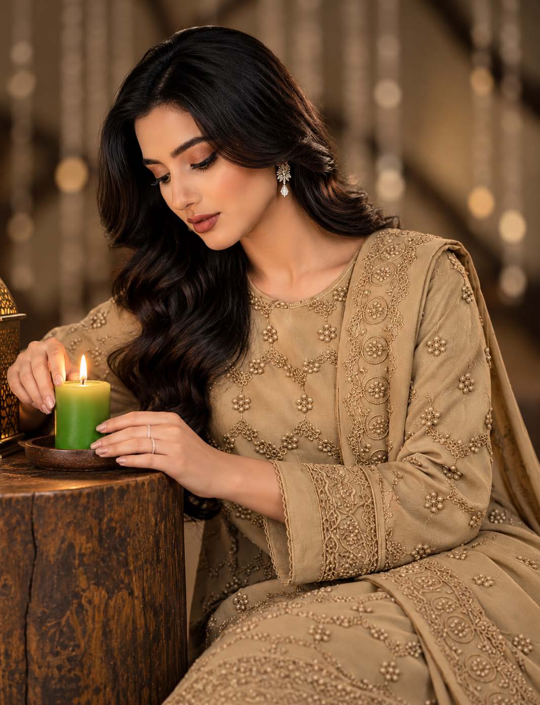 Skin Embroidered Dhanak Chicken Kari 3-Piece Suit – Unstitched