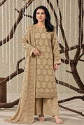 Skin Embroidered Dhanak Chicken Kari 3-Piece Suit – Unstitched
