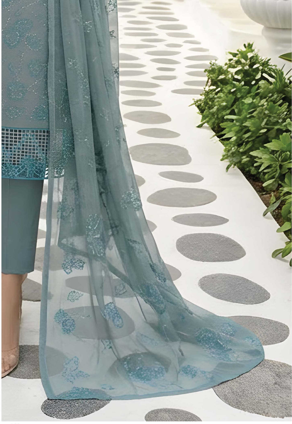 Slate Blue Unstitched Embroidered Lawn Suit 3-Piece