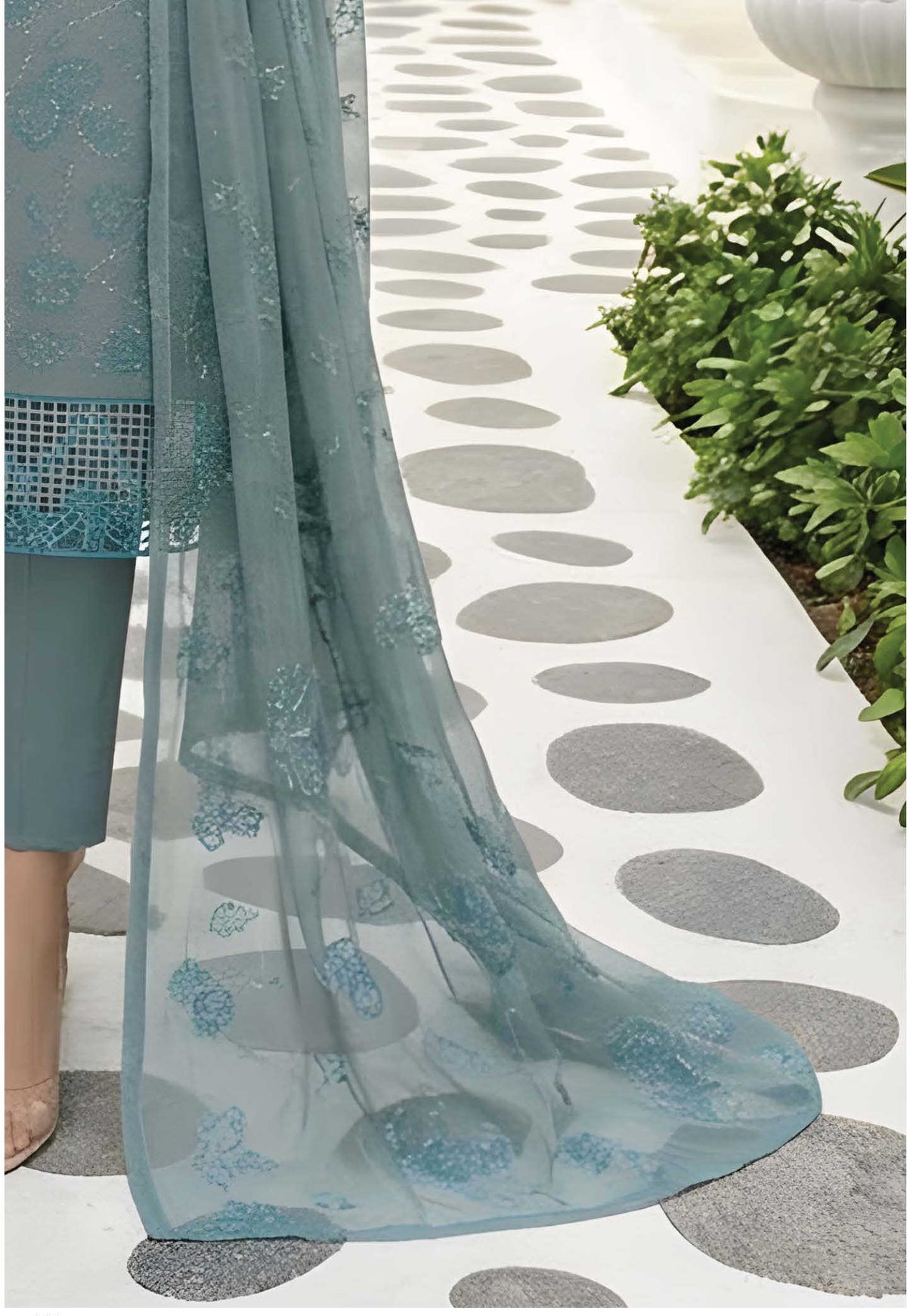 Slate Blue Unstitched Embroidered Lawn Suit 3-Piece