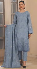 Mystic Blue Embroidered Printed Dhanak with Chamki 3-Piece Suit– Unstitched