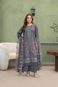 Steel Gray Embroidered Piece Suit with Crinkle Dupatta 3-Piece Suit