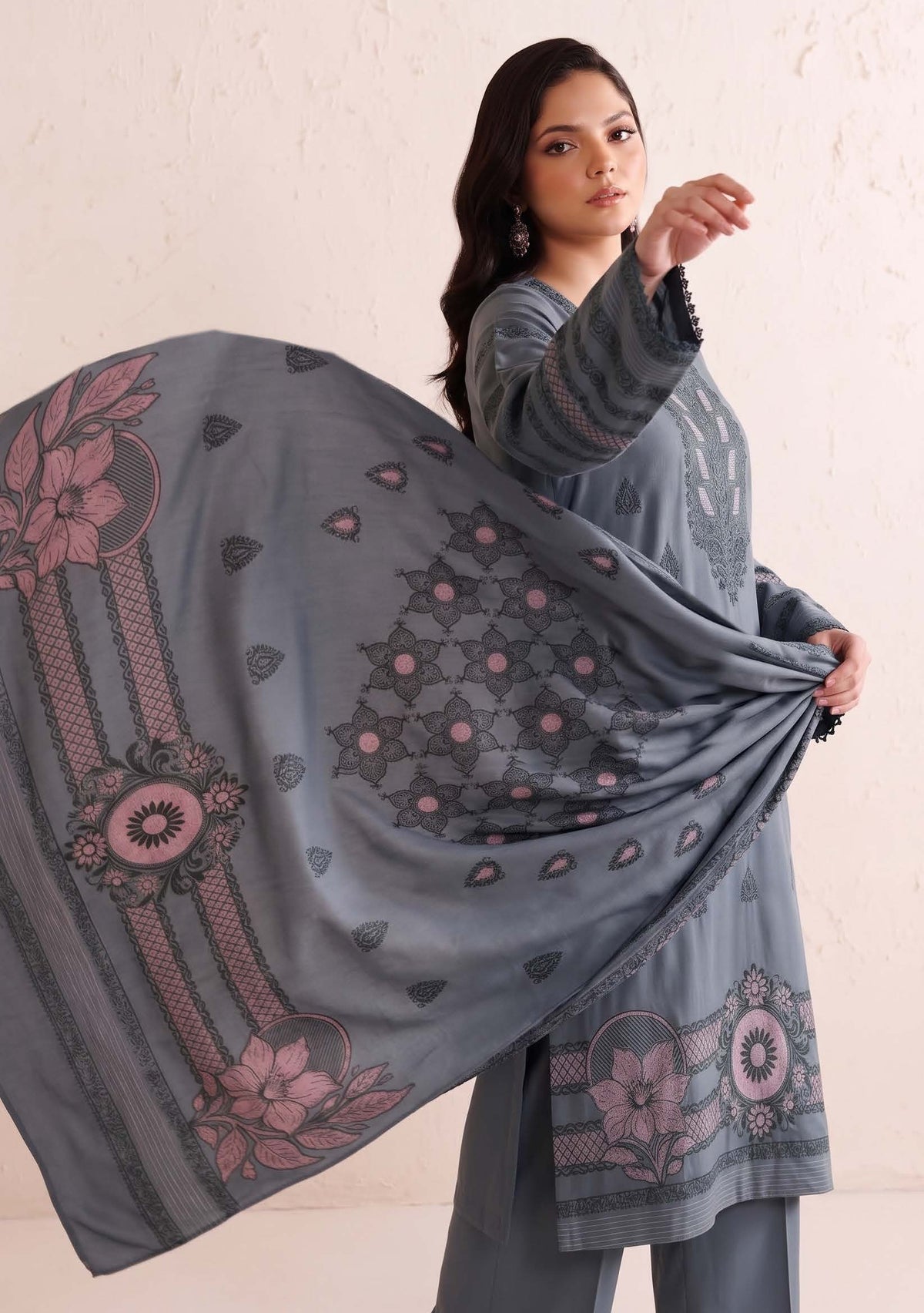 Steel Gray Premium Velvet Barosha 3 Piece Suit– Unstitched