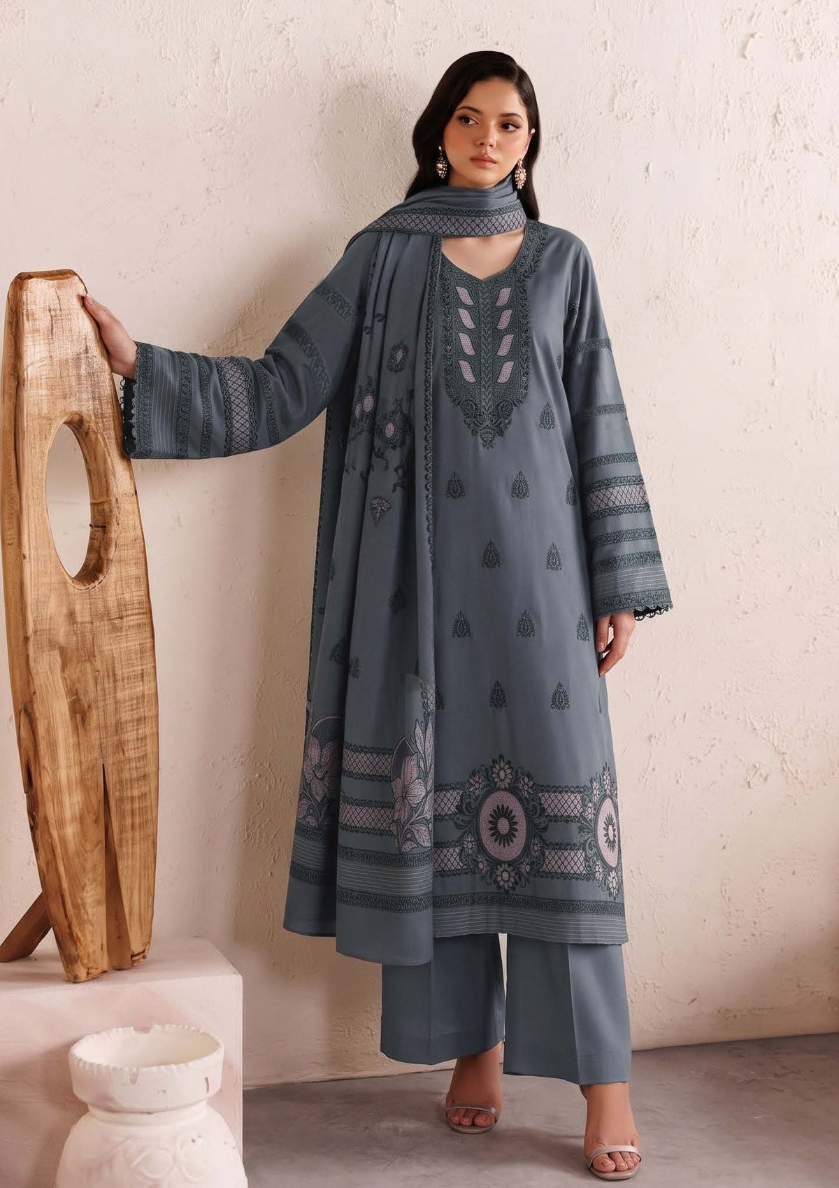 Steel Gray Premium Velvet Barosha 3 Piece Suit– Unstitched