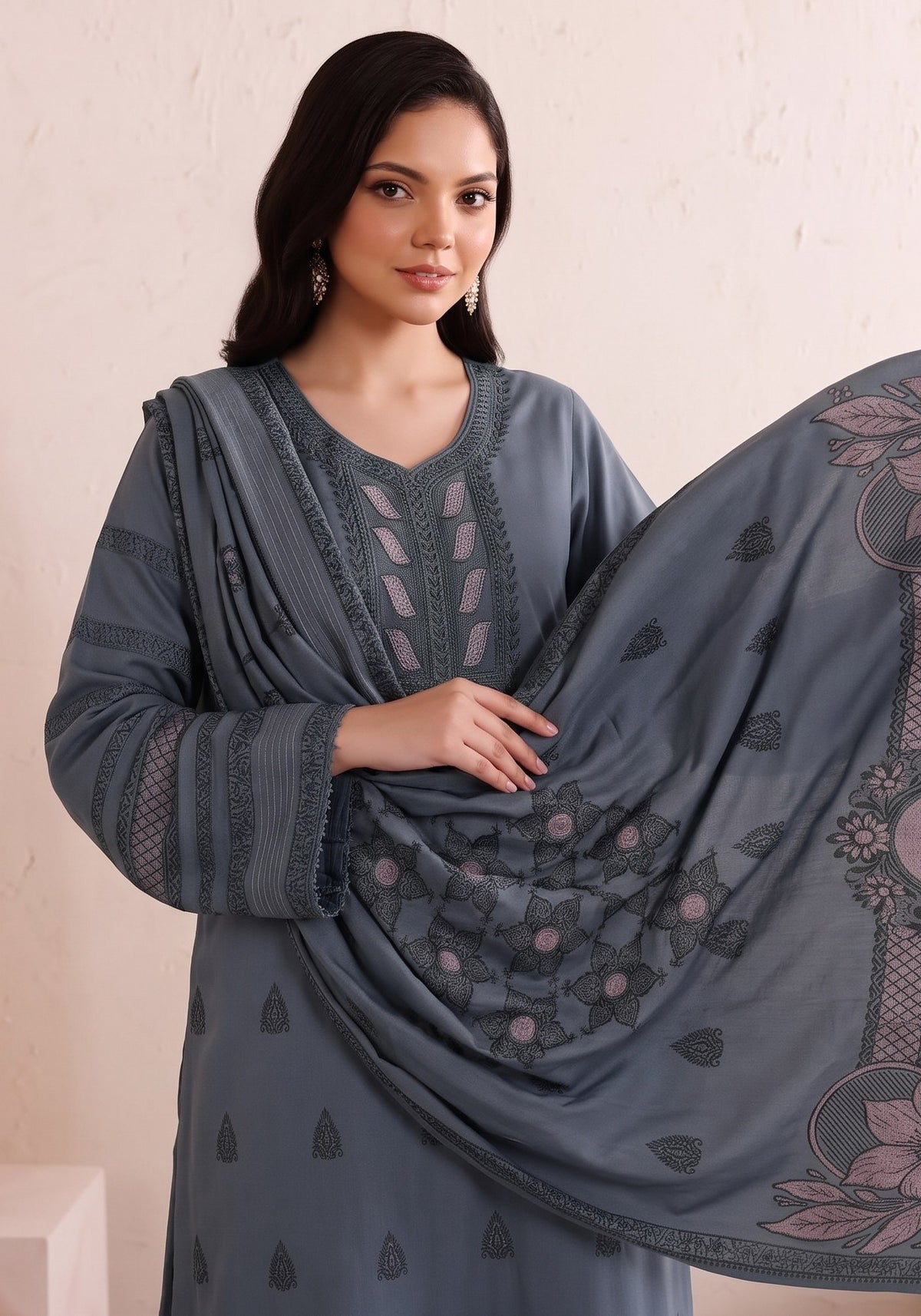 Steel Gray Premium Velvet Barosha 3 Piece Suit– Unstitched