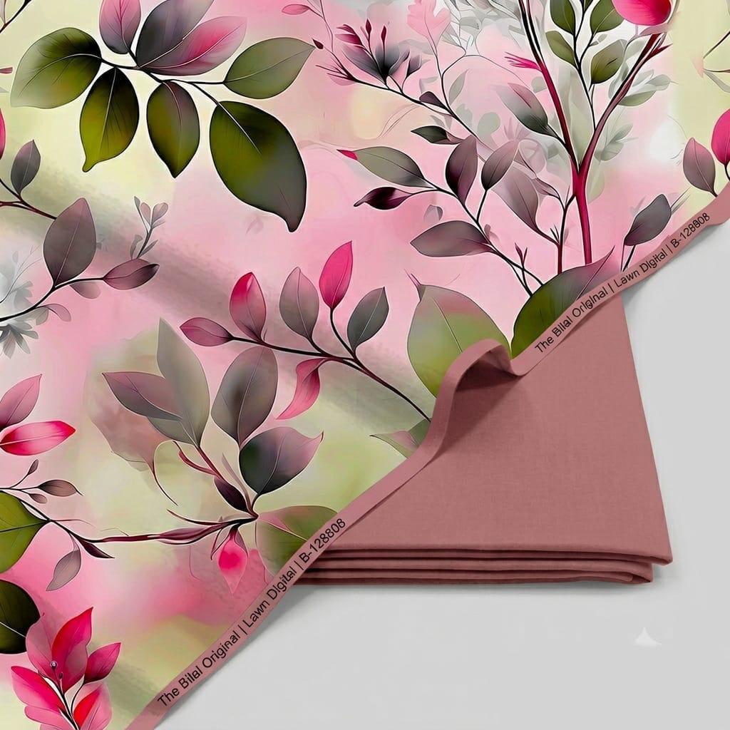 Tea Pink Unstitched Printed Lawn 2-Piece Suit