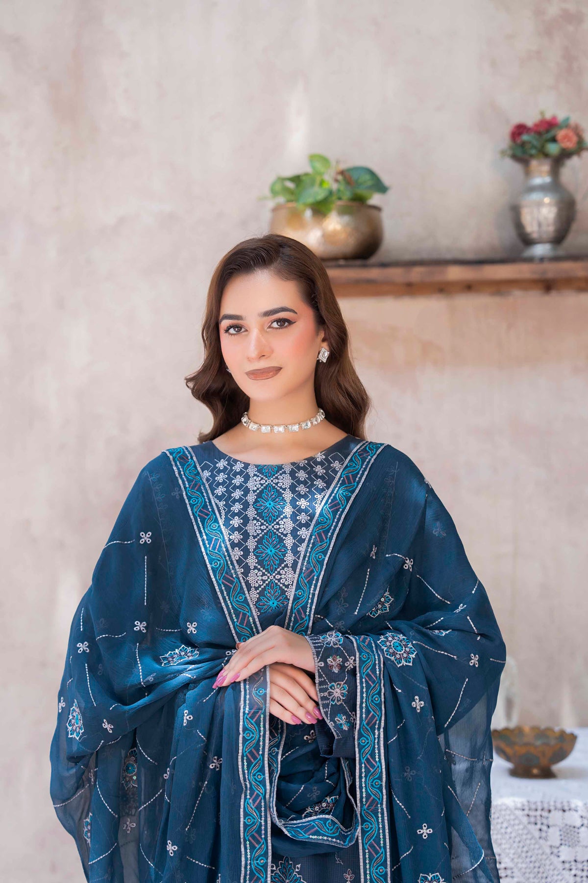 ROYAL BLUE EMBROIDERED SLUB ZARI VISCOSE SET