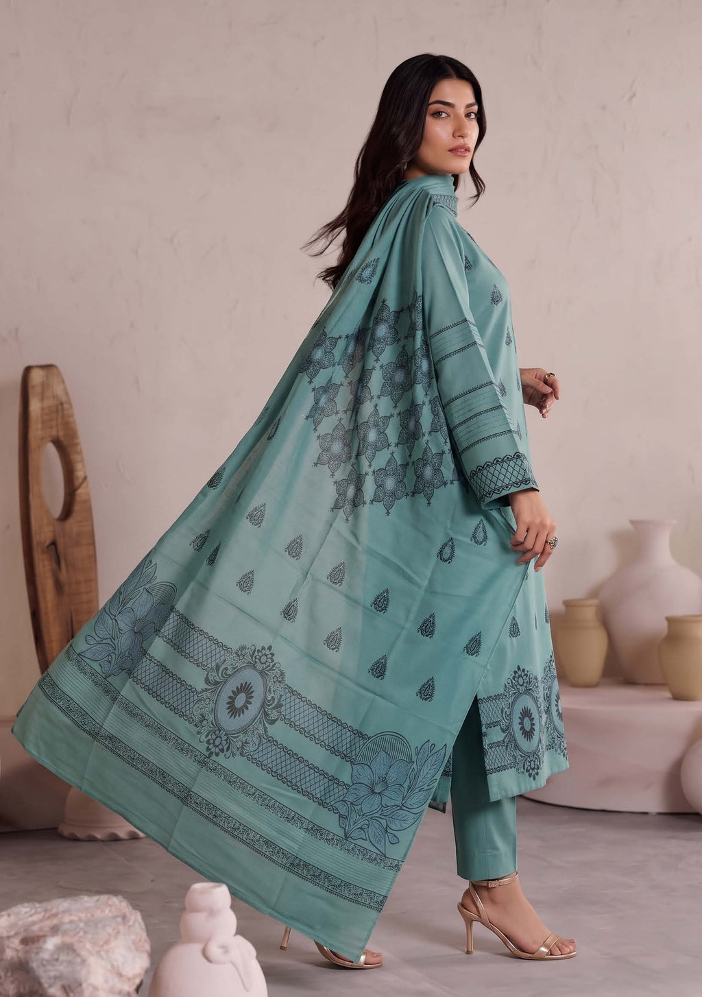 Teal Green Premium Velvet Barosha 3 Piece Suit– Unstitched