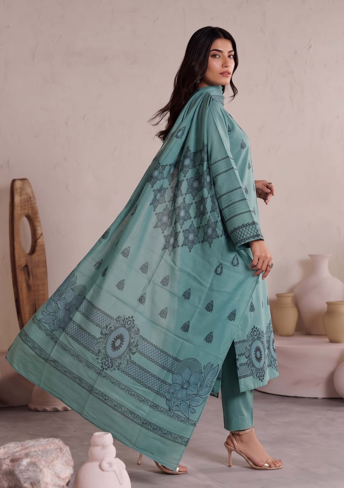 Teal Green Premium Velvet Barosha 3 Piece Suit– Unstitched