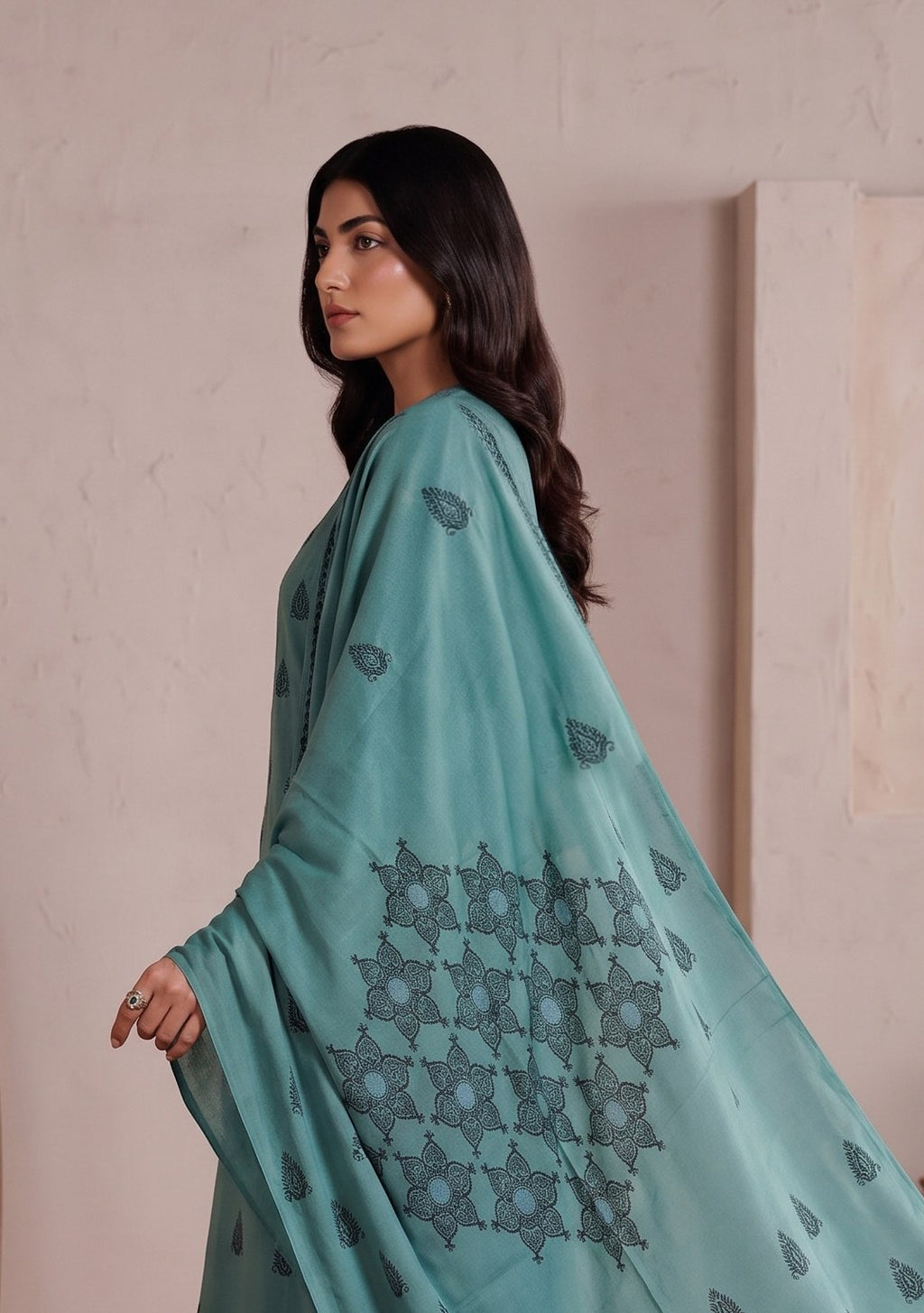 Teal Green Premium Velvet Barosha 3 Piece Suit– Unstitched